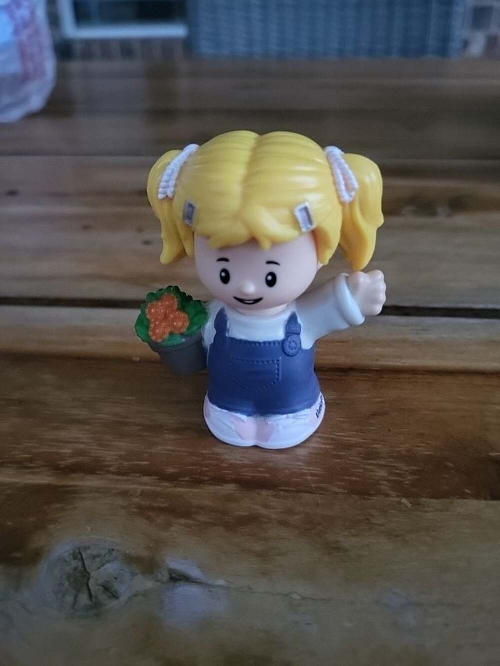 Fisher-Price Little People Girl Figure with Blonde Pigtails and Potted Plant
